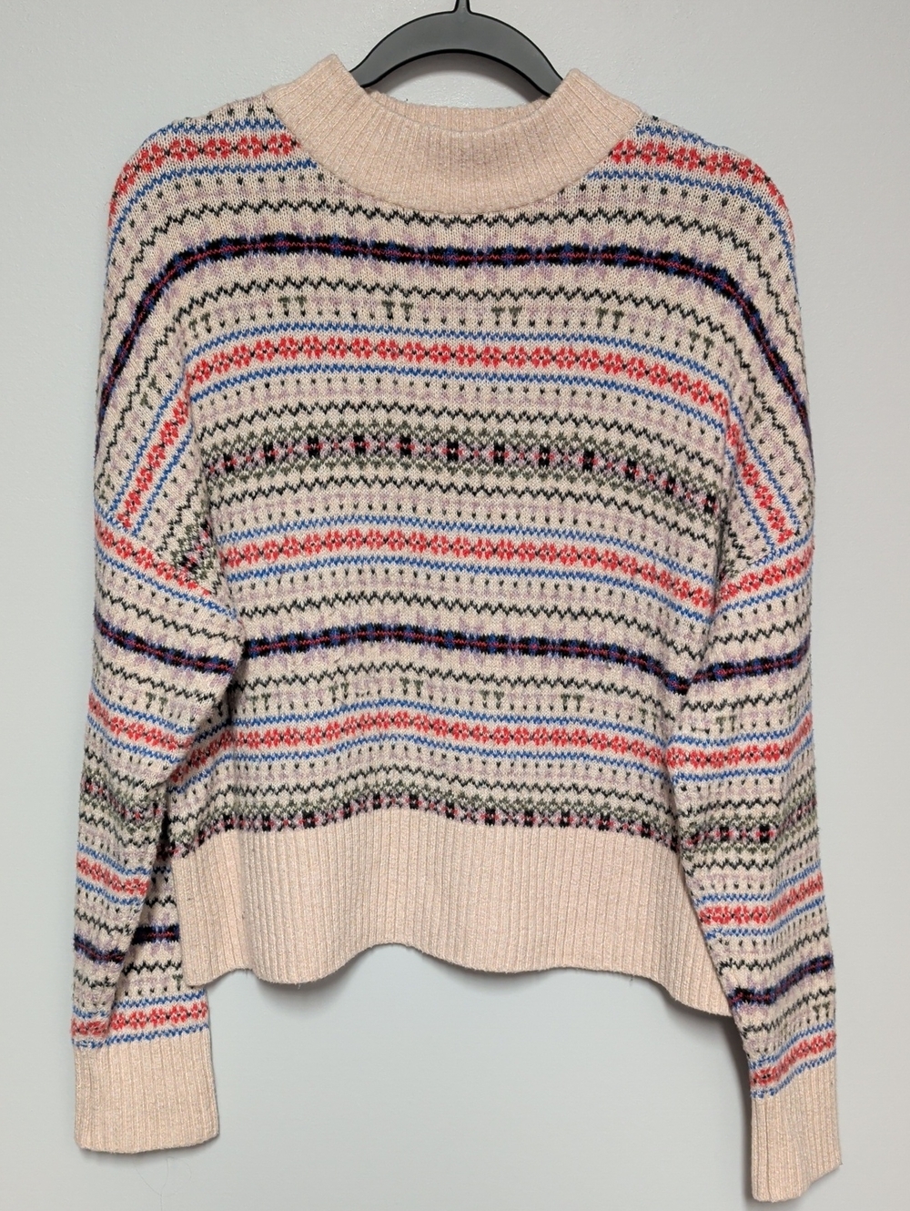 Old Navy Cream Fair Isle Crewneck Sweater with Multicolor Stripes